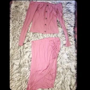 Matching off-the-shoulder top with skirt